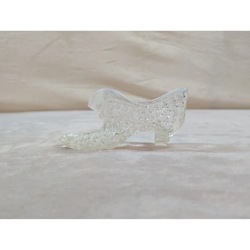 Vintage Fenton Opalescent Hobnail‎ Clear Glass Slipper Cat Head Shoe Figurine 6